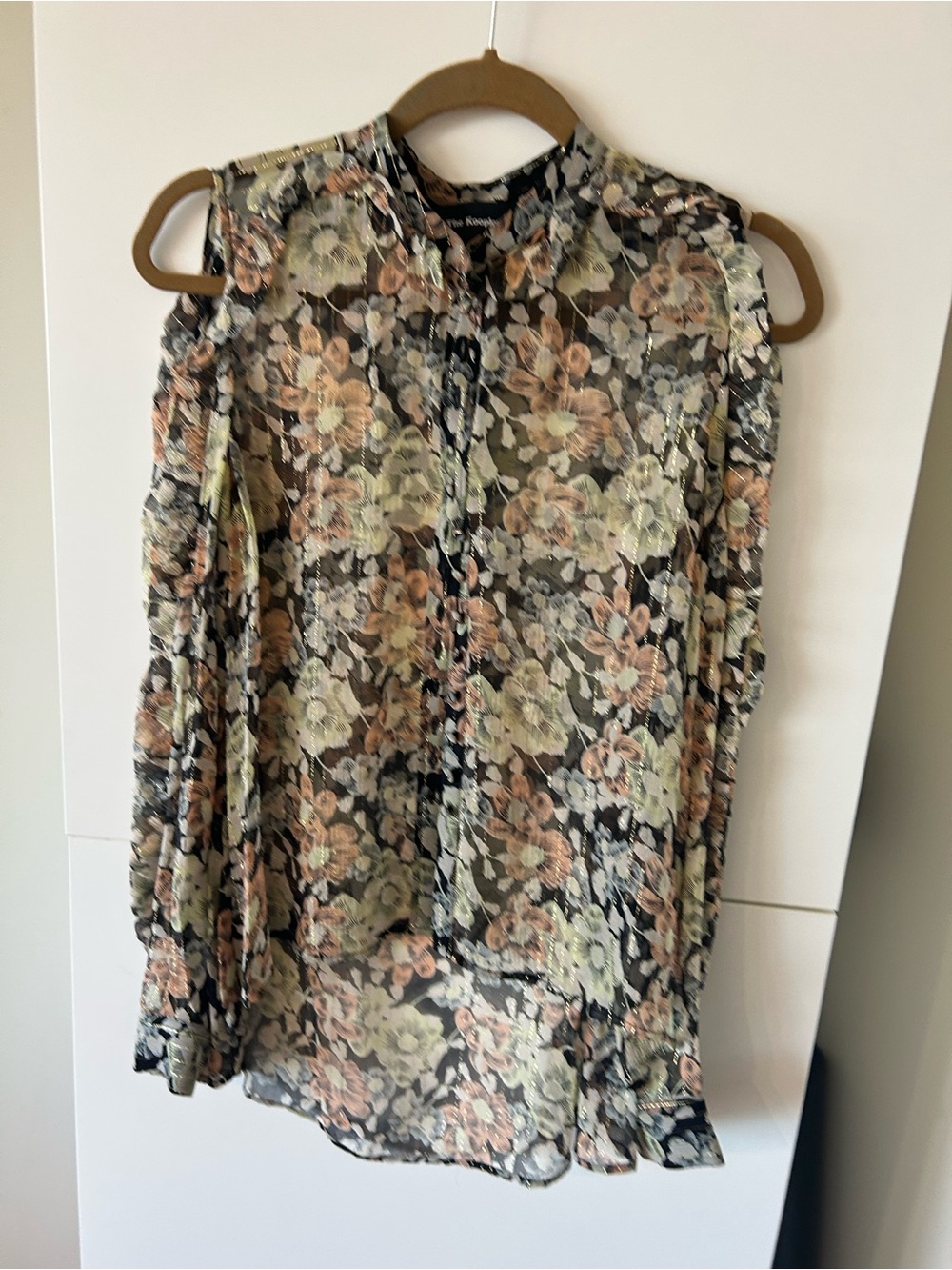 The kooples Sheer Floral Button-Front Sleeveless Top - Black, Peach & Olive -